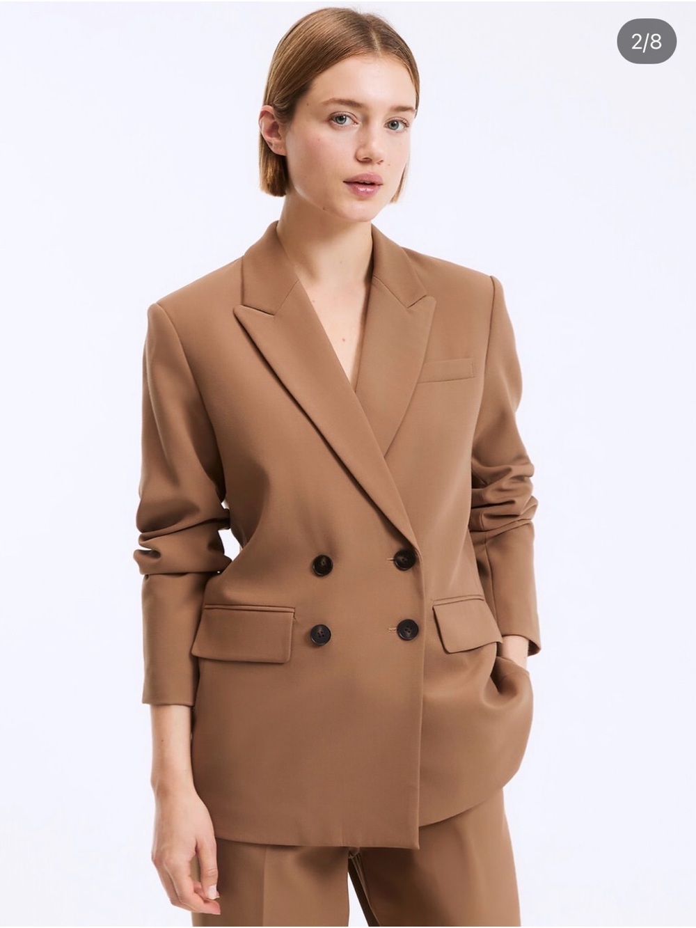 Zara Oversized Double-Breasted Blazer Jacket - Camel Brown